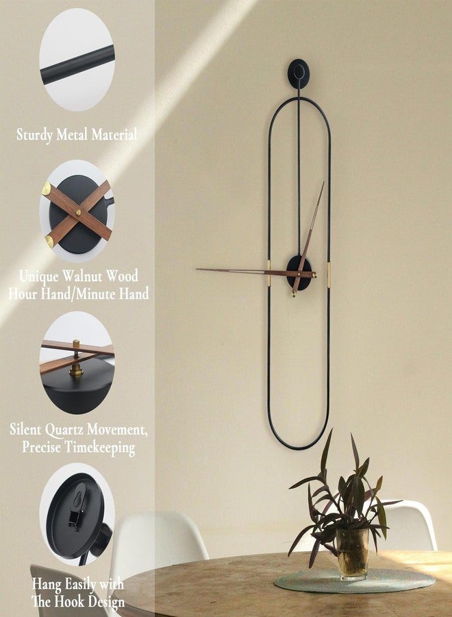 DRELIFAM Modern Oval Wall Clock Large Wall Clock with Walnut Pointers for Living Room Home Decor Bedroom Kitchen Office (Oval Black, Large) - Image 4